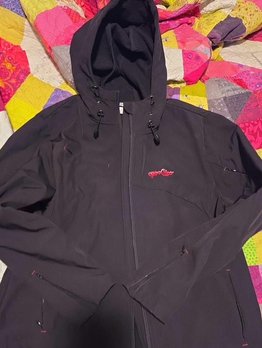 Topo Chico Black Softshell Hooded Utility Jacket with Red Logo